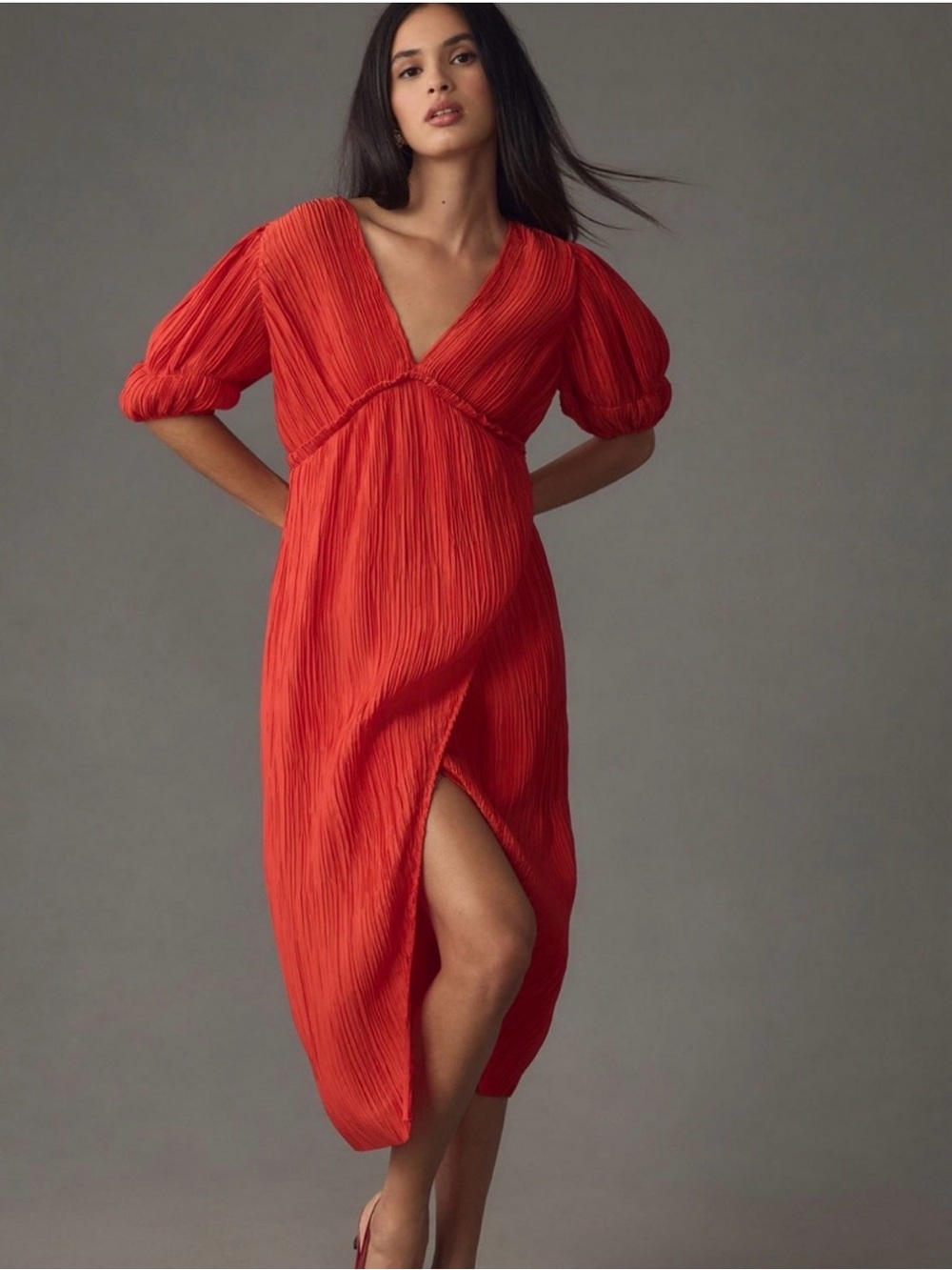 Anthropologie V-Neck Pleated Midi Dress